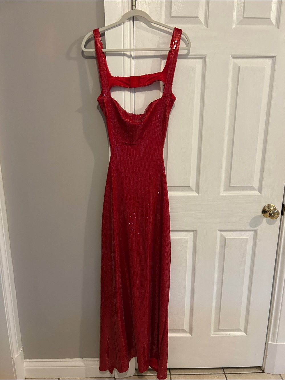Meshki Red Sequin Maxi Dress - Strappy Evening Gown